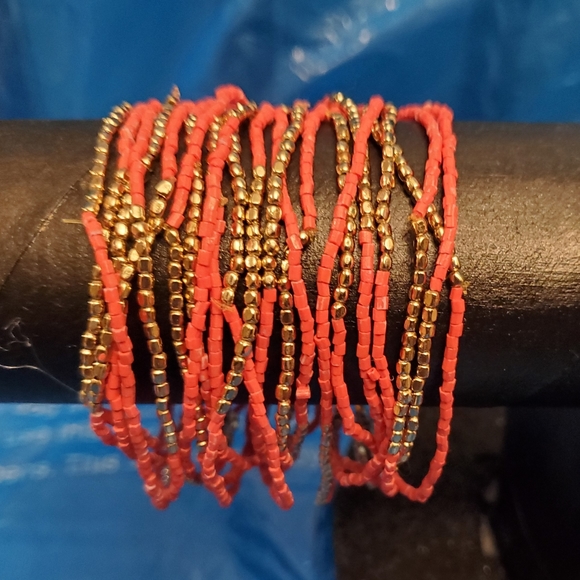 Orange/Gold Beaded Bracelet - Picture 2 of 2